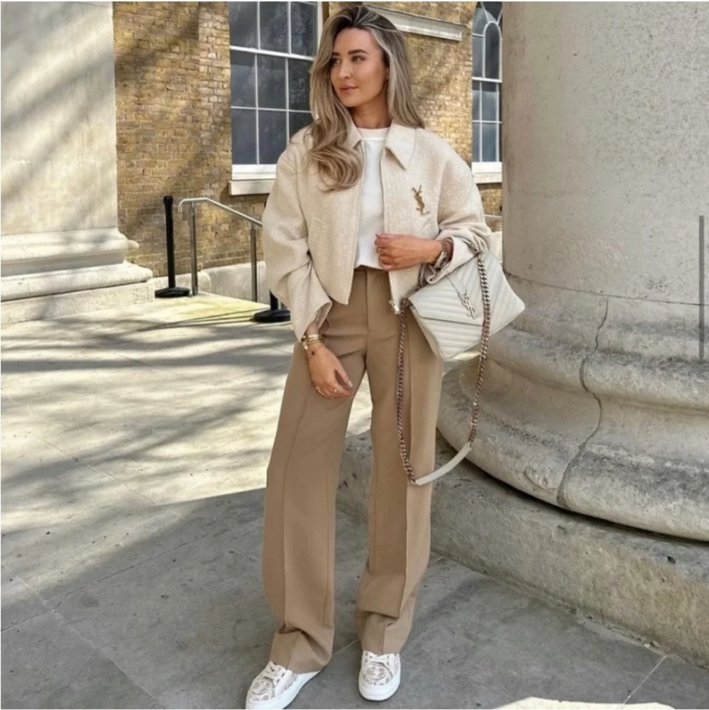 Zara Tweed Bomber Jacket Cream Size XS - Picture 4 of 16